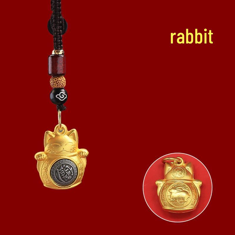 Brass Zodiac Fortune Cat Spinner Keychain Ornament