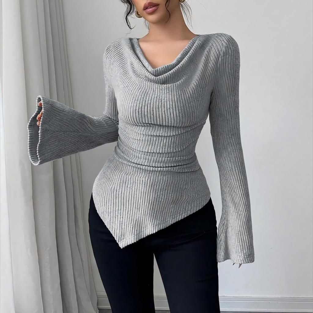 Women's Fashion Casual  Slim Fit Solid Color Long-sleeved Bottoming Shirt Top
