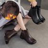 Plush Warm Genuine Leather Retro Coarse Heel Short Boots Commuter Versatile Women's Shoes