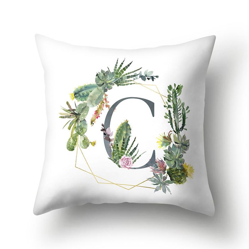 Polyester Pillowcase Home Green Succulent Pillowcase 26 English Letters Cushion Cover Car Cushion Cover