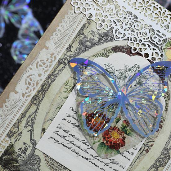 20 Pcs Hollow Carving Butterfly Stickers Decorations 3D Dazzling Mirror Metallic Butterflies Decals for Scrapbooks Junk Journal Supplies