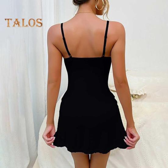 Women Summer Nightdress Spaghetti Strap Backless Deep V Neck Sleeveless Sleepwear Lace Trim Split Hem Nightie Bedroom Honeymoon Wedding Night Slip
