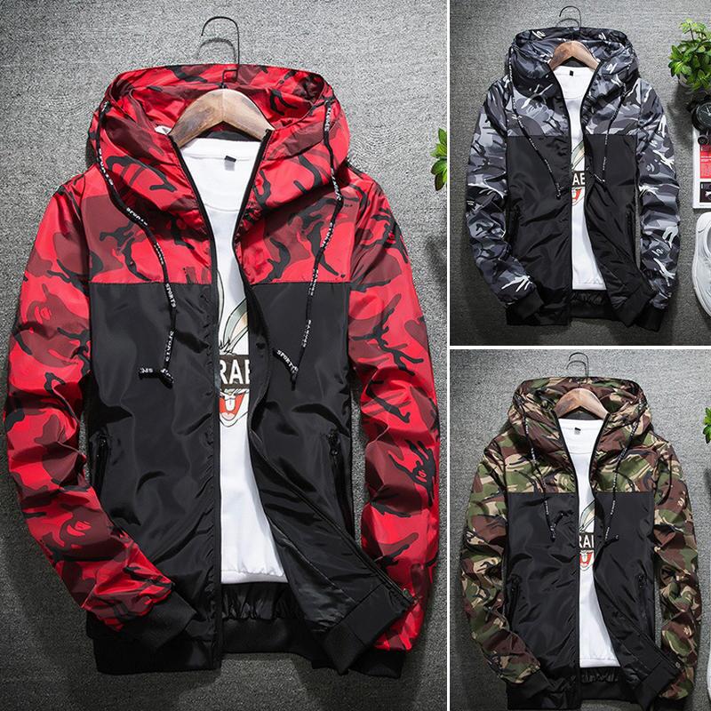 Men's Casual Loose Camouflage Print Bomber Jacket Hip Hop Hooded Coat