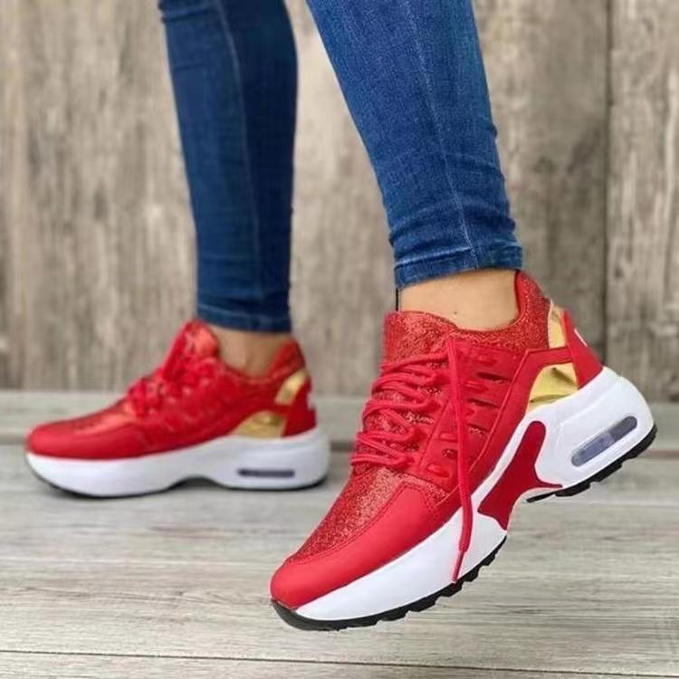 New Ladies Sneakers Lace Up Wedge Heel Vulcanized Shoes Thick Sole Air Cushion Casual Shoes Large Size 43 Women's Shoes