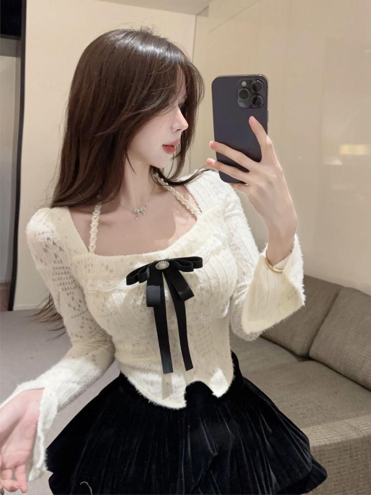 France Vintage Sweet Two Piece Set Women Patchwork Bow Elegant Party Princess Skirts Suit Female Korean Fashion Lace Slim Casual Sets 2026 New