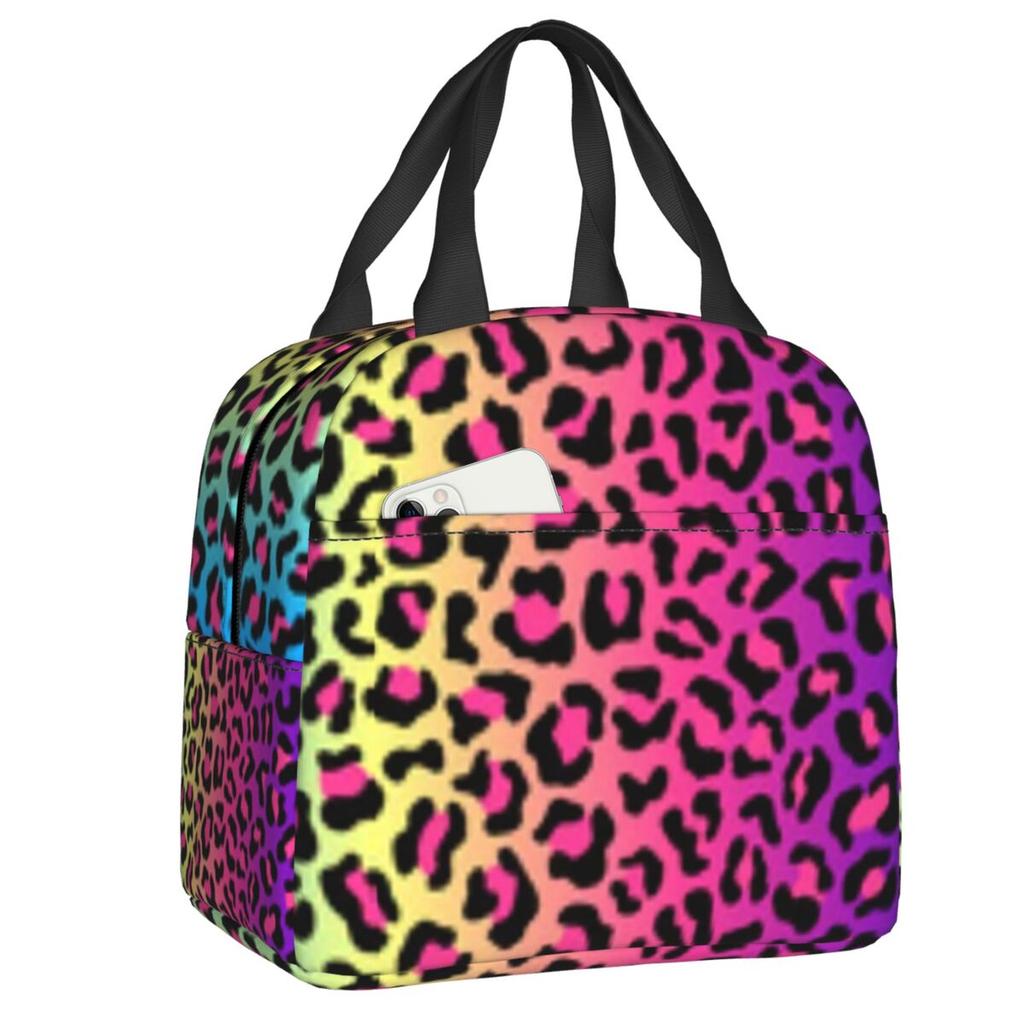 Custom Brown Animal Leopard Print Insulated Lunch Bags for Women Leopard Eyes Portable Cooler Thermal Food Lunch Box Children