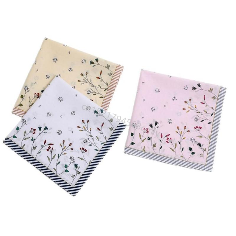 1PC Cotton Women Handkerchief Hanky Kerchiefs Square Printing Flowers Hankies 6XDE