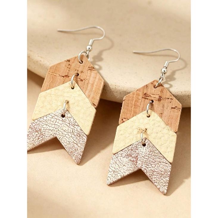 1 Pair Western Style Light Color Patchwork Arrow Multi-Layer Earrings, Niche Design Elegant Earrings