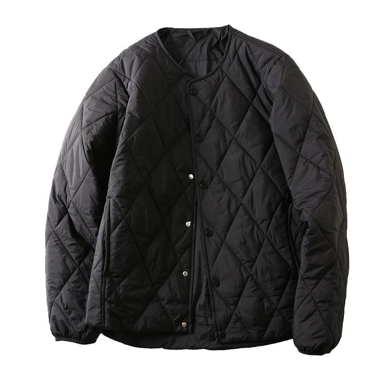 

Men s Autumn and Winter Design Diamond Grid Windproof Warm Jacket Solid Color Simple Loose Jacket 4XL