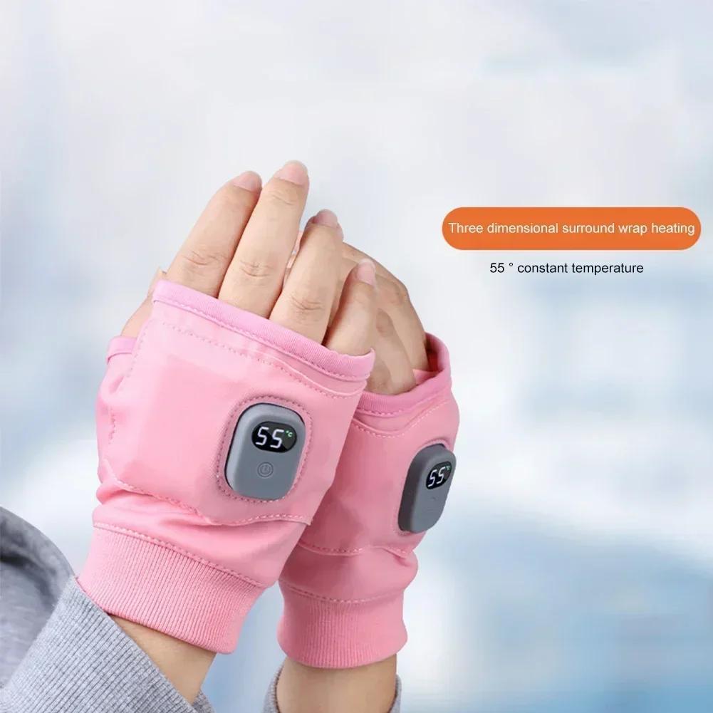 Heated Gloves Hand Warmer Gloves Waterproof USB Rechargeable Winter Fingerless Gloves Keep Warm for Motorcycle Riding Gloves