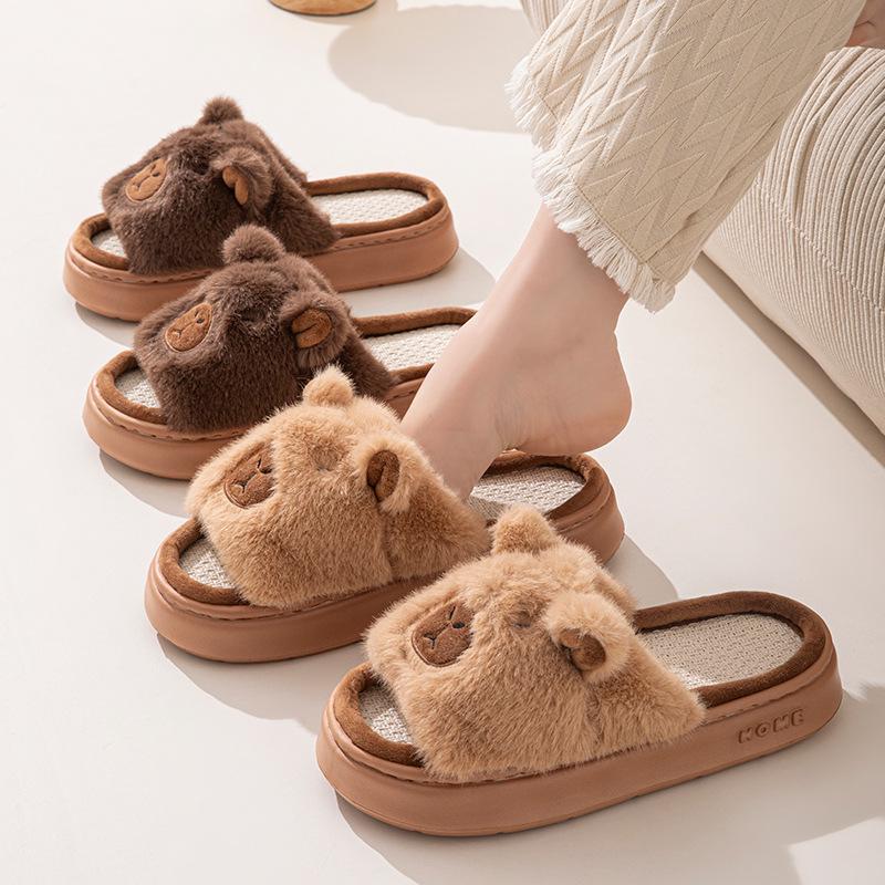 Cartoon Open-Toe Parent-Child Fluffy Slippers for All Seasons