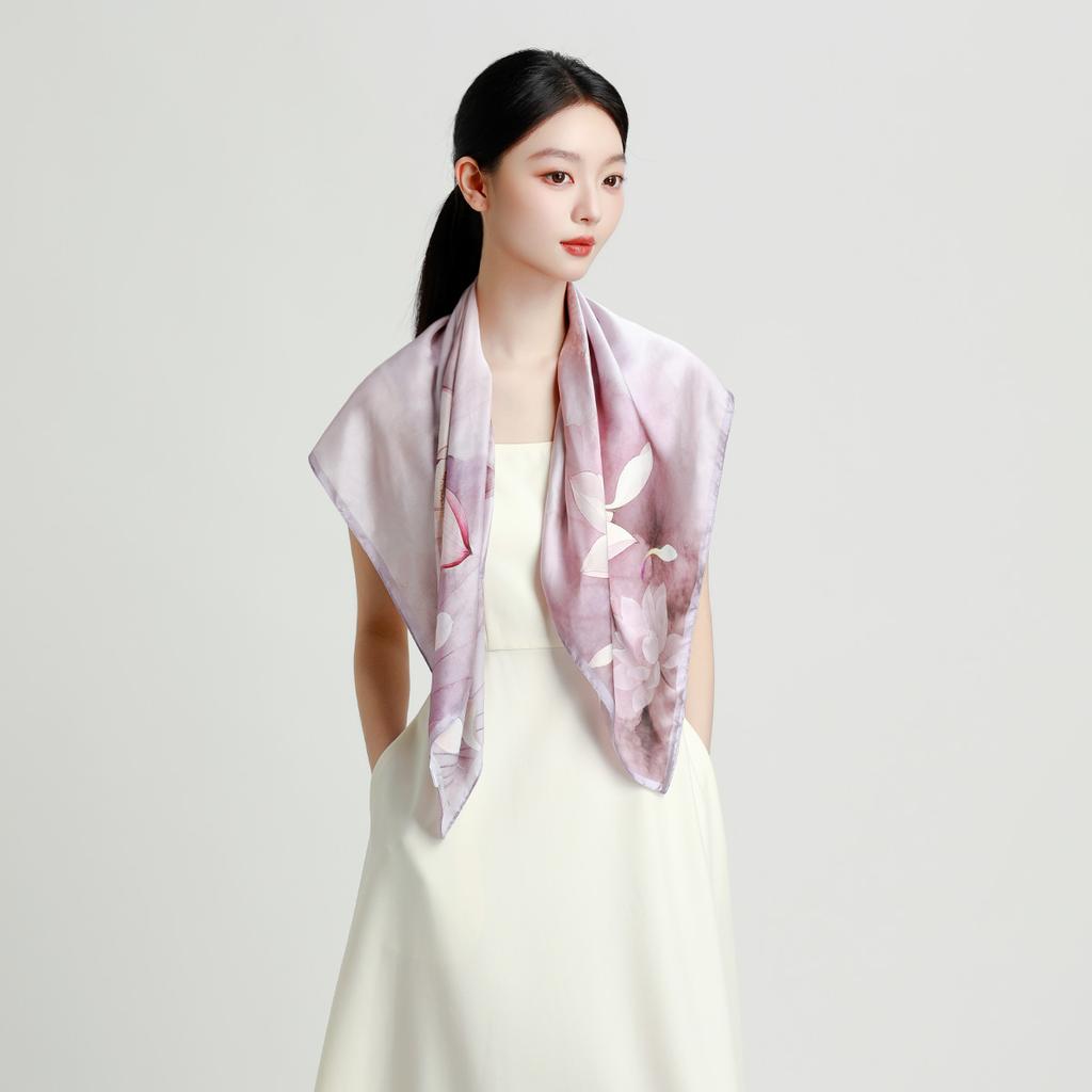 [100% Mulberry Silk] Fashionable, lightweight, soft and elegant large square scarf shawl women's versatile silk scarf
