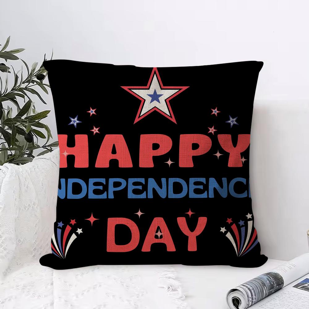 Independence Day Cushion Cover Breathable Linen Pillow Cover Skin-Friendly Home Decor Pillowcase With Hidden Zipper