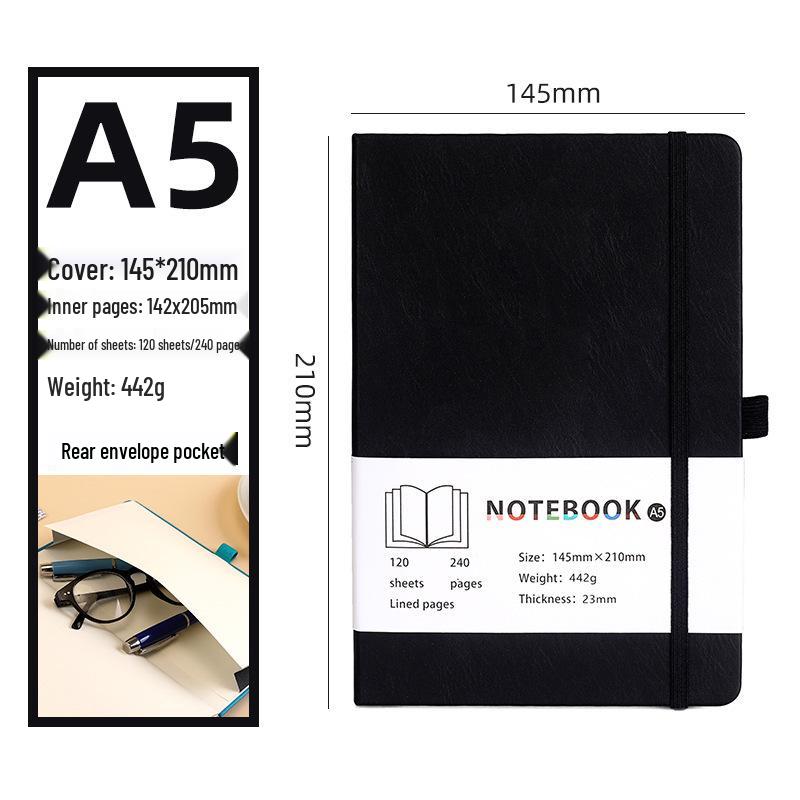 A5 Soft Leather Notebook: Multi-Color Options, Customizable, Thickened Pages, Ideal for Students and Business.