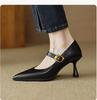High heels 2025 autumn new women's shoes stiletto mid-heel low-top shoes retro shallow single shoes Mary Jane shoes