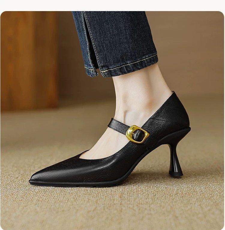 High heels 2025 autumn new women's shoes stiletto mid-heel low-top shoes retro shallow single shoes Mary Jane shoes