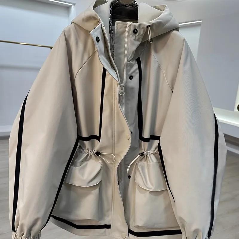 Women's Autumn Design Color Collision Jacket  Leisure Loose Short Trench Coat