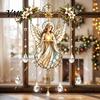 Stained Glass Angel Window Hanging Effect Blessing Suncatcher, Acrylic Prayer Space Ornament with Faux Crystal Charm for Home Garden Decor