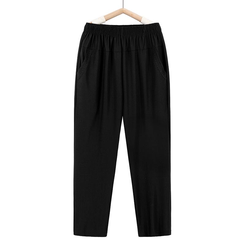 Women's Plus Size High Waist Elastic Pants for Middle-aged and Elderly - Summer Thin, Loose, Seven/Nine-point Grandma Style