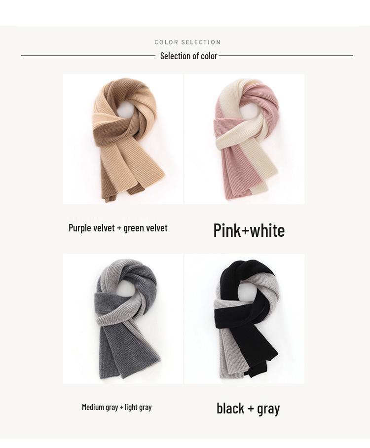 Unisex 100% Cashmere Color Block Ribbed Knit Scarf for Autumn/Winter