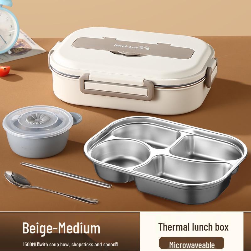 304 Stainless Steel Compartmentalized Portable Lunch Box - Microwave Safe Bento for Students & Office Workers.