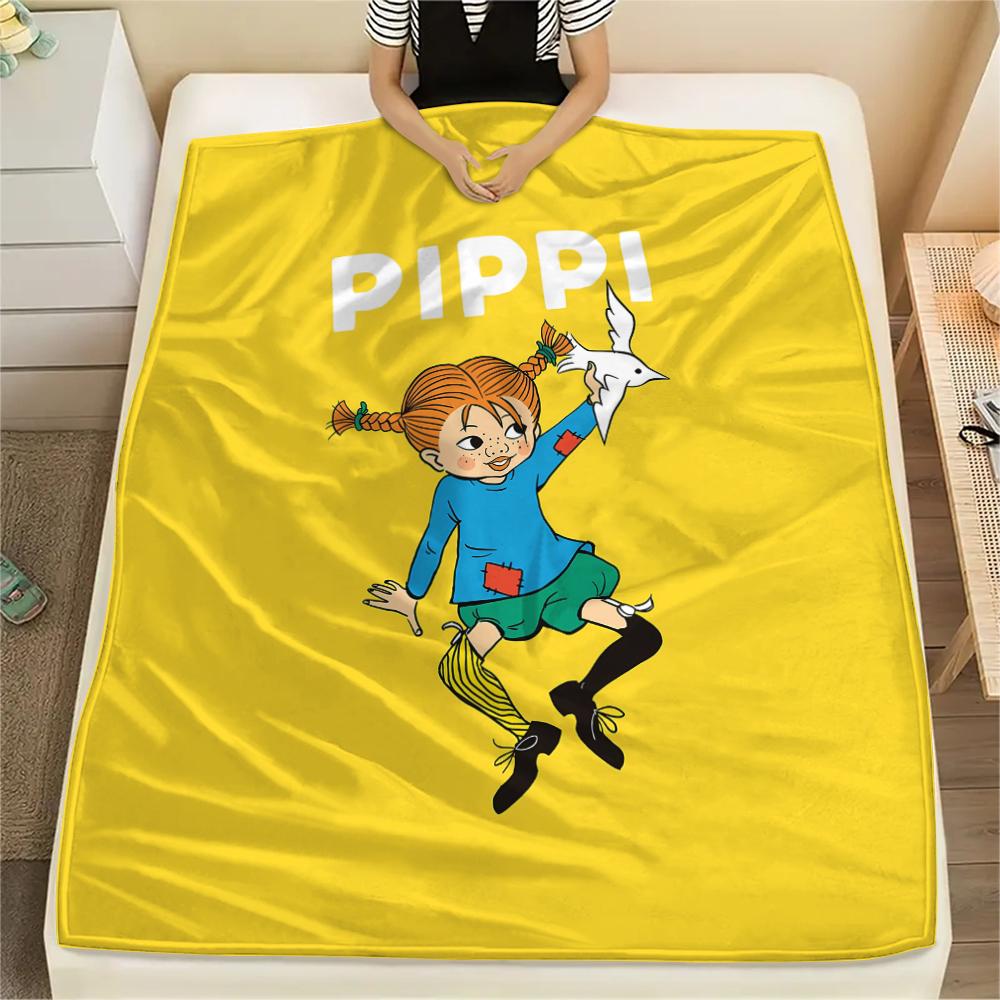 

1 шт. Фланелевое одеяло с принтом Пеппи Длинныйчулок, Высокое качество, Для всех сезонов, Декор для дома, Тепло и уют, Идеально для рождественских подарков 80cm x 120cm
