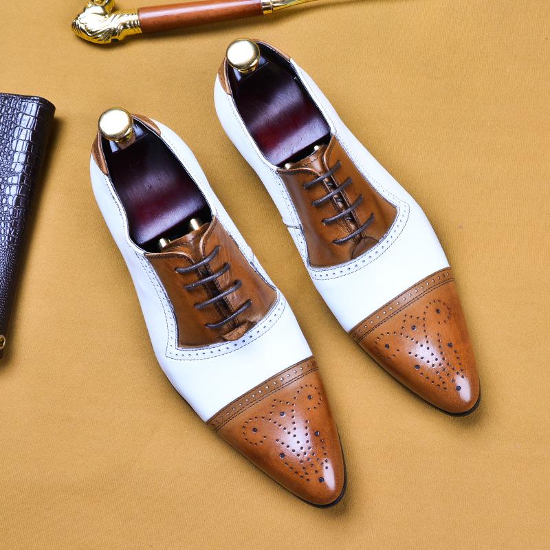 VIP Exclusive: Men's White Genuine Leather Brogue Shoes for Formal, Business, Weddings & Photo Studio.