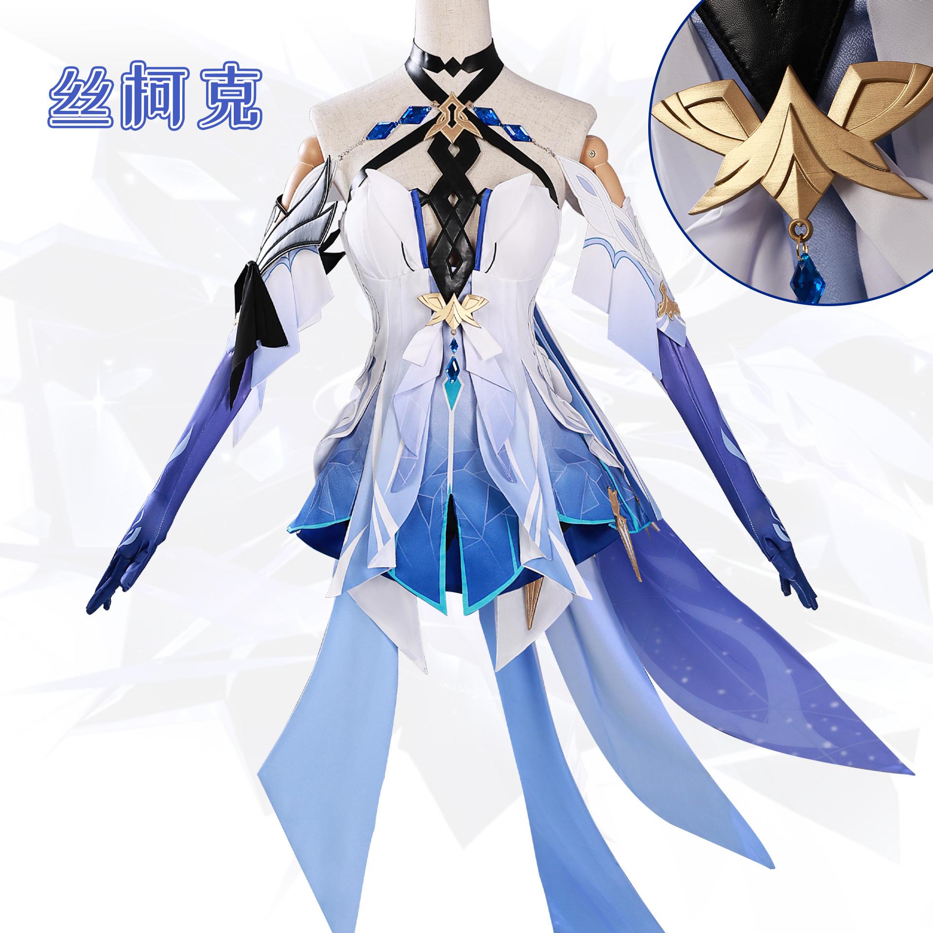 

Genshin Impact Skirk Cosplay Costume Dress New Skin Uniform Headwear Tartaglia s Master Abyss Halloween Party for Women Prop XS