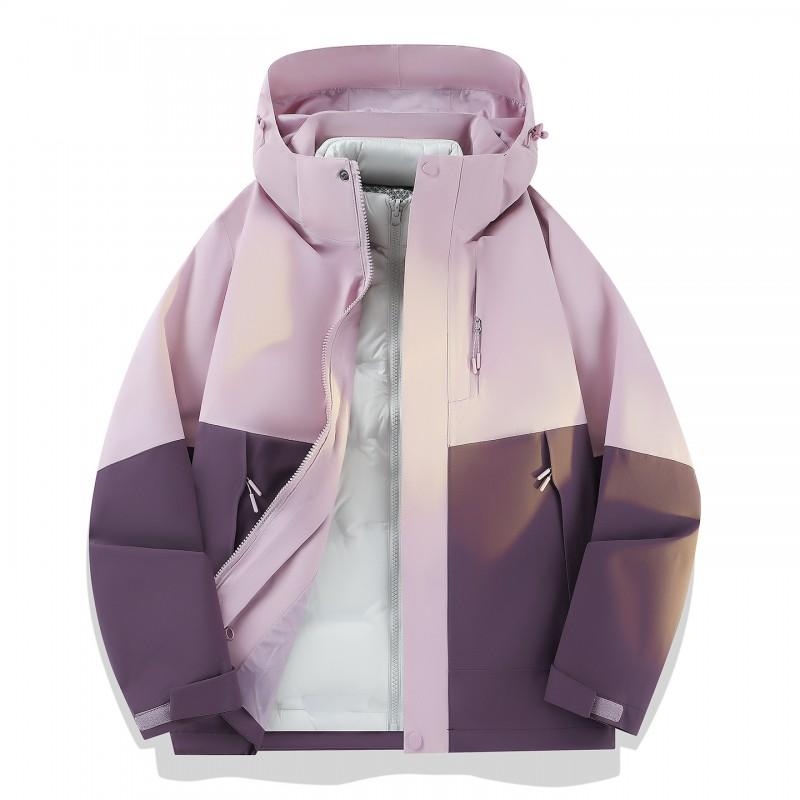 Men Women Waterproof Windproof Outdoor Shell Jacket With Removable Down Insulated Liner 3-in-1 Hooded 2-Piece Set Hiking
