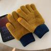 Winter Women's Cute Woolen Knitted Plus Velvet Contrasting Color Five Finger Cycling Warm and Thickened Windproof and Cold Proof Cycling Men's