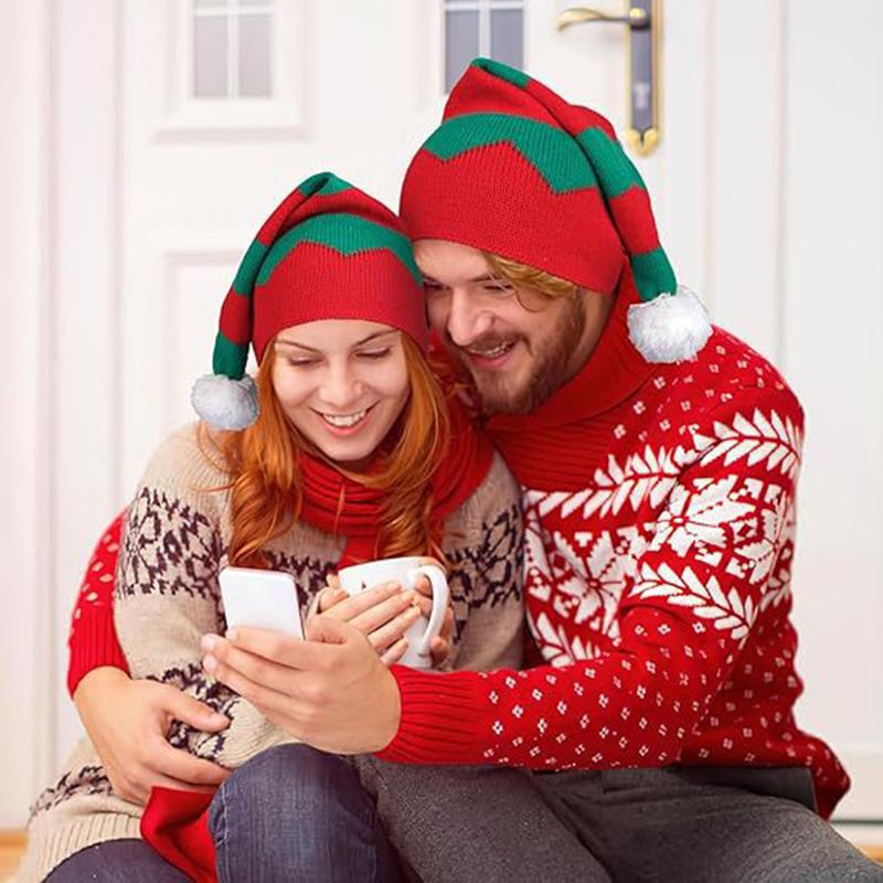 Christmas Day Hat Knitted Contrasting Splicing Striped Pullover Hat Warm Ear Protection Woolen Hat Christmas Hat