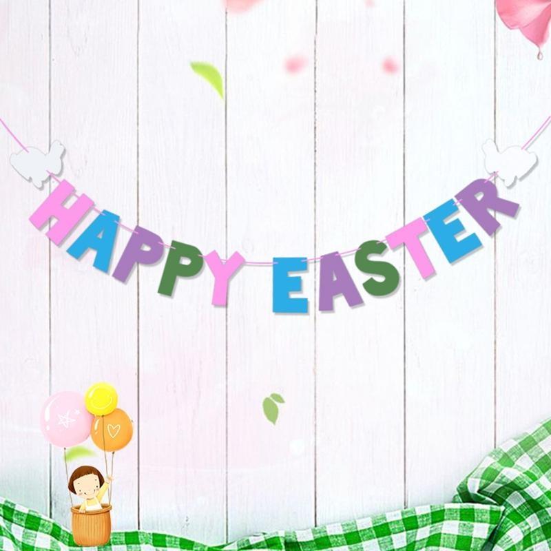 

KX4B 3pcs Felt Bunny Happy Easter for Banner Garland Wall Hanging Bunting Flag Decoration Photo Prop China Mainland