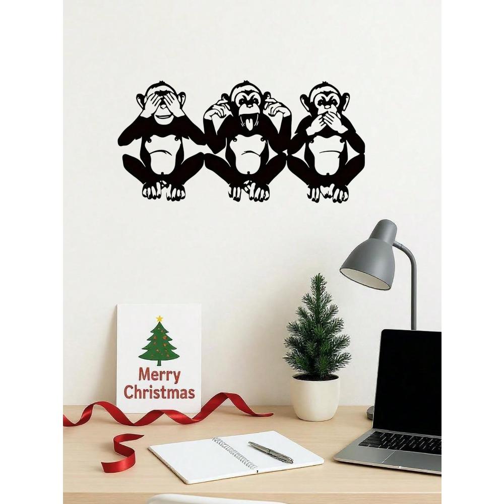 Metal Three Wise Monkeys Wall Sculpture, See Hear Speak No Evil Figure, Home Decor, Primate Animal Art, Iron Craft Gift
