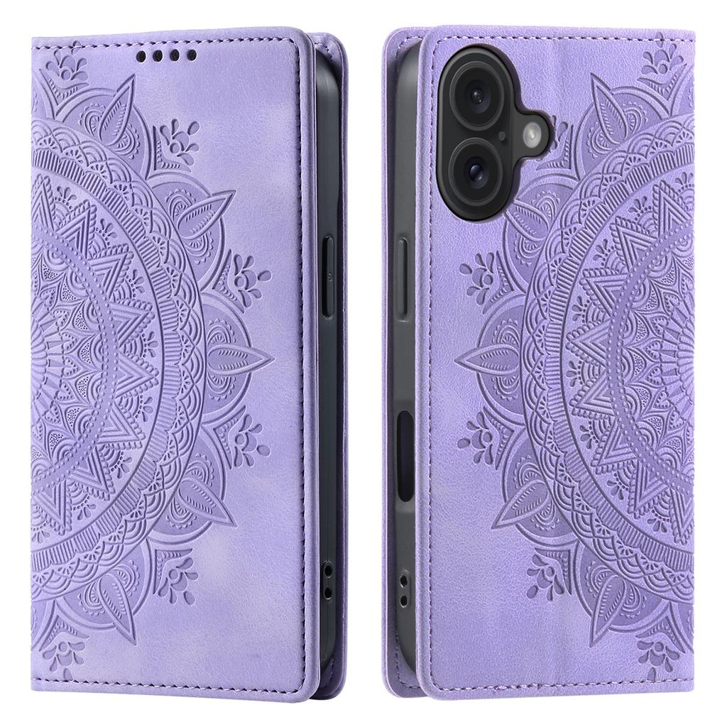Style-010 For iPhone 16 Plus Case Imprinted Leather Phone Cover Magnetic Auto Closing