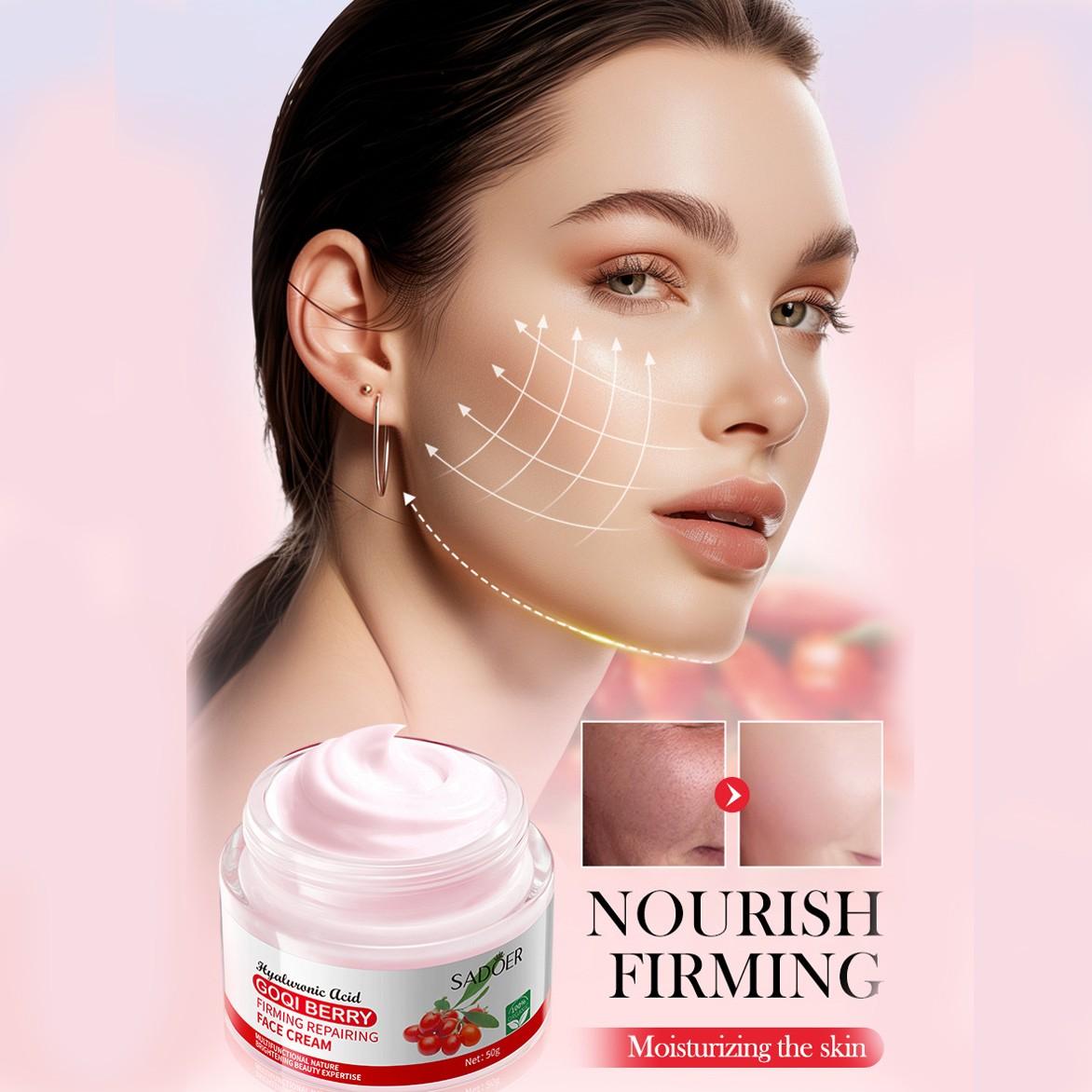 

Женский укрепляющий и нежный крем для лица, увлажняющий и питательный крем против морщин с ягодами годжи 50 г One Size белый