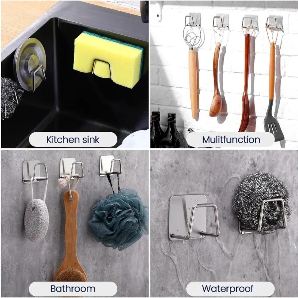 1-10pcs Kitchen Stainless Steel Sink Sponges Holder Self Adhesive Drain Drying Rack Shelf Household Wall Hooks Storage Organizer