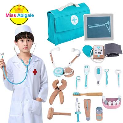 Kids Wooden Doctor Toy Set Simulation Family Doctor Nurse Medical Kit Toy Pretend Play Hospital Medicine Accessorie Children Toy