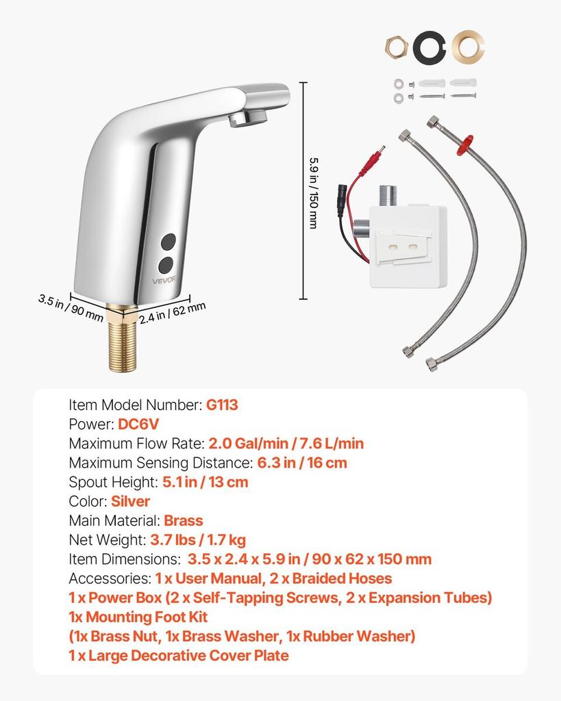 Touchless Bathroom Sink Faucet, Automatic Motion Sensor Restroom Toilet Faucet Cold Water with Single Hole, Battery Operated for 9.5 Mm Pipe