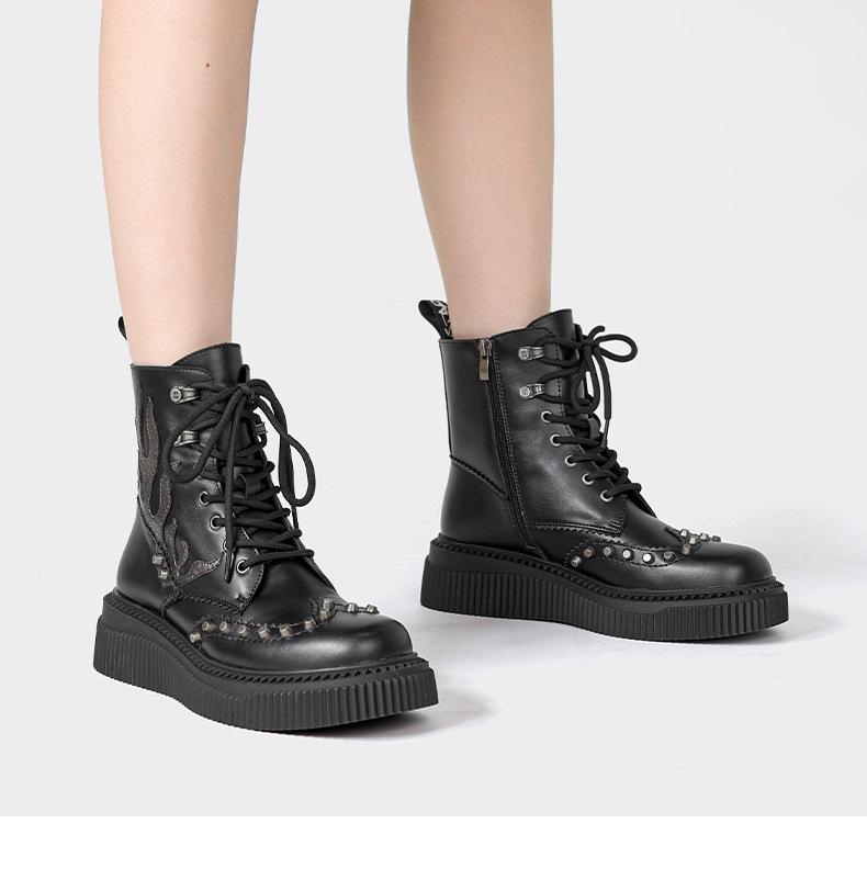 Autumn/Winter Unisex High-Top Punk Retro Flame Thick-Soled Height-Increasing Martin Boots