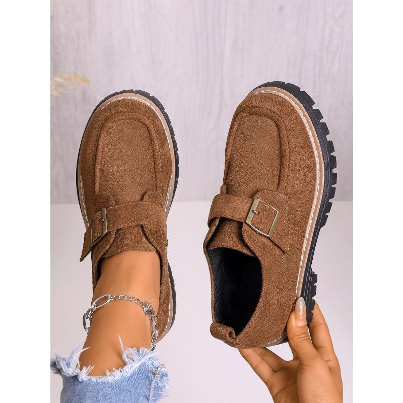 Round Toe Slip-On Loafers for Women – Large-Size Chunky Sole Shallow Opening Shoes, New Autumn/Winter Casual Flat Footwear
