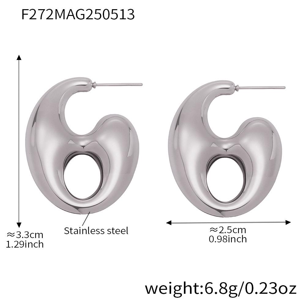 Qiong Yao 33mm Large Hollow Coffee Bean Earrings, 18k Gold-Plated Stainless Steel, Trendy Ins Style Jewelry