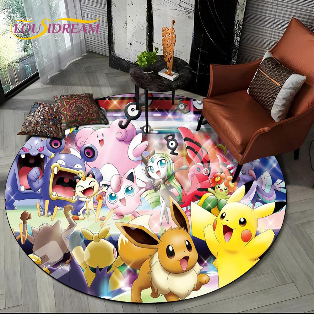 26 Style Cartoon Pokemon Cute Pikachu Round Area Rug,Carpet for Living Room Bedroom Sofa Playroom Decor,kids Non-slip Floor Mat