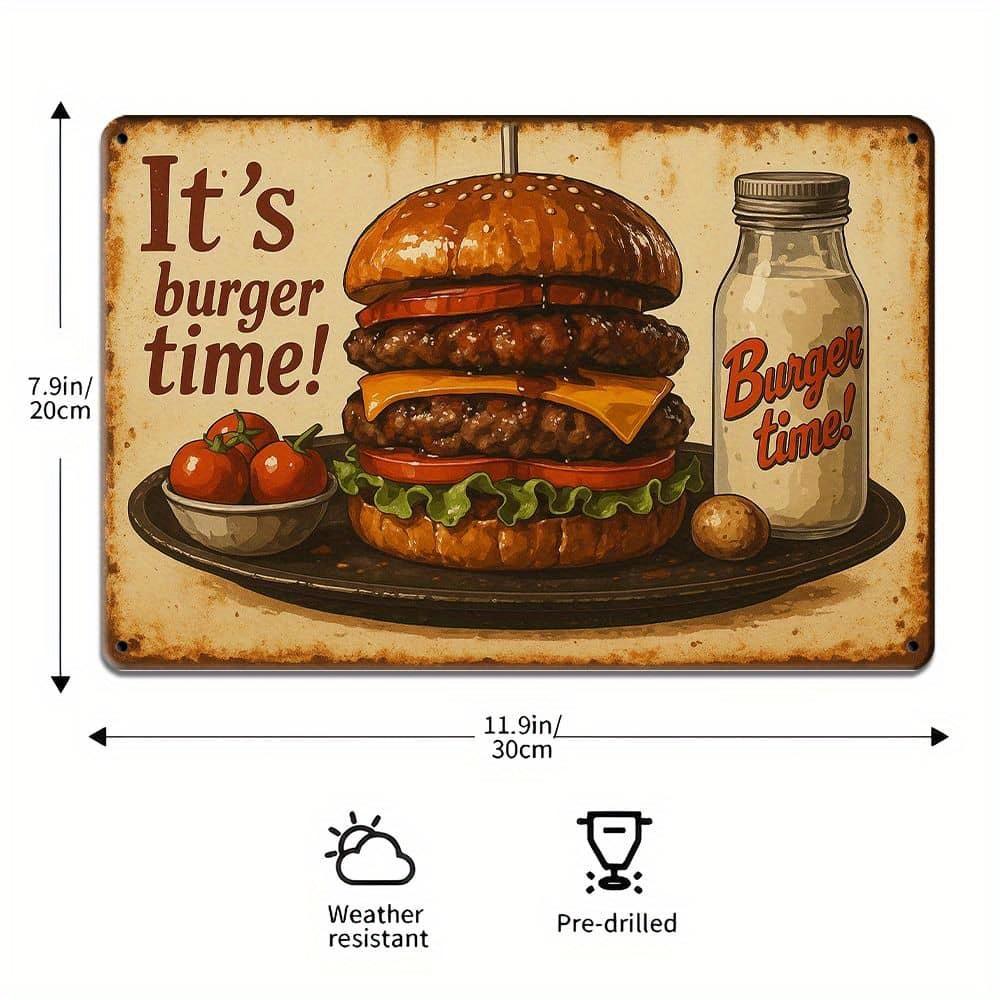 """Es ist Burger-Zeit!"""""" Metallschild - 30,48 x 20,32 cm Retro Küche & Bar Dekor"""