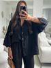 Vintage Solid Shirt Trousers Suit Women Single Breasted Long Sleeve Shirt Wide Leg Pants Summer Female Set