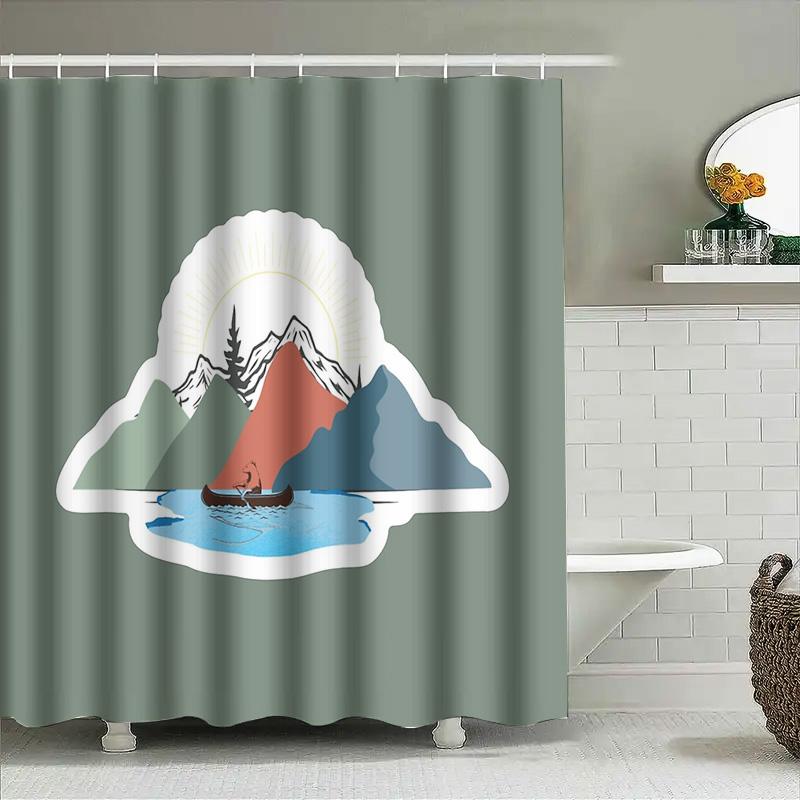 Mountain Lake Forest Waterfall Landscape Shower Curtain Nature Scenery Bathroom Decor Vintage Rustic Backdrop Waterproof Cover