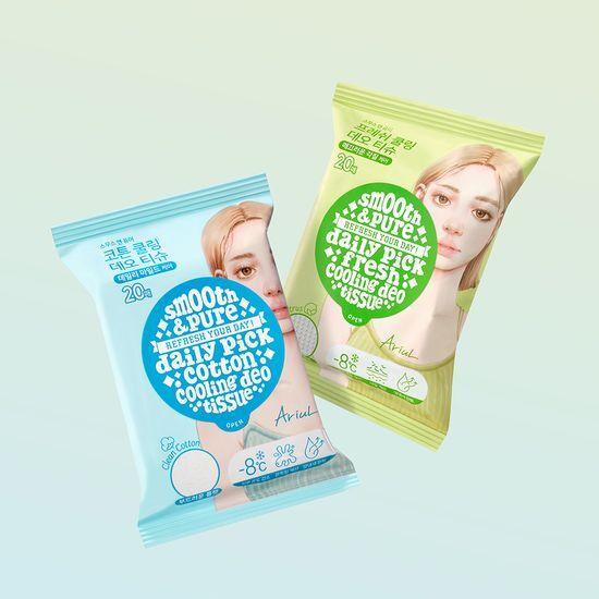 ARIUL Smooth & Pure Cooling Deo Tissues (20 sheets, choose 1 of 2 types) (Cotton/Fresh)