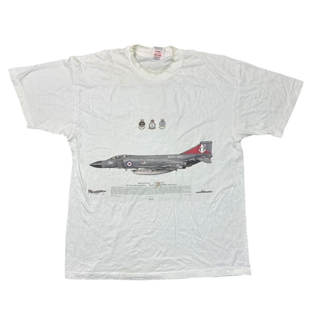 

Винтажная футболка Королевский флот Phantom FG1 Ark Royal 1997 Hanes Белая Мужская M
