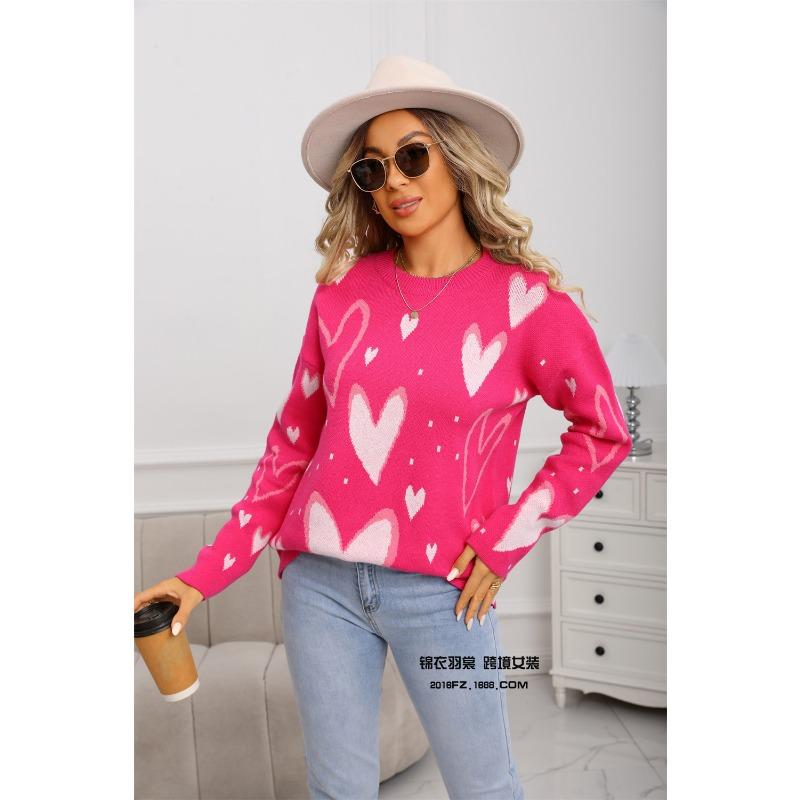 Dámský svetr Love Pullover Volný svetr Kulatý výstřih Dlouhý rukáv Malé srdíčko Módní Teplý svetr