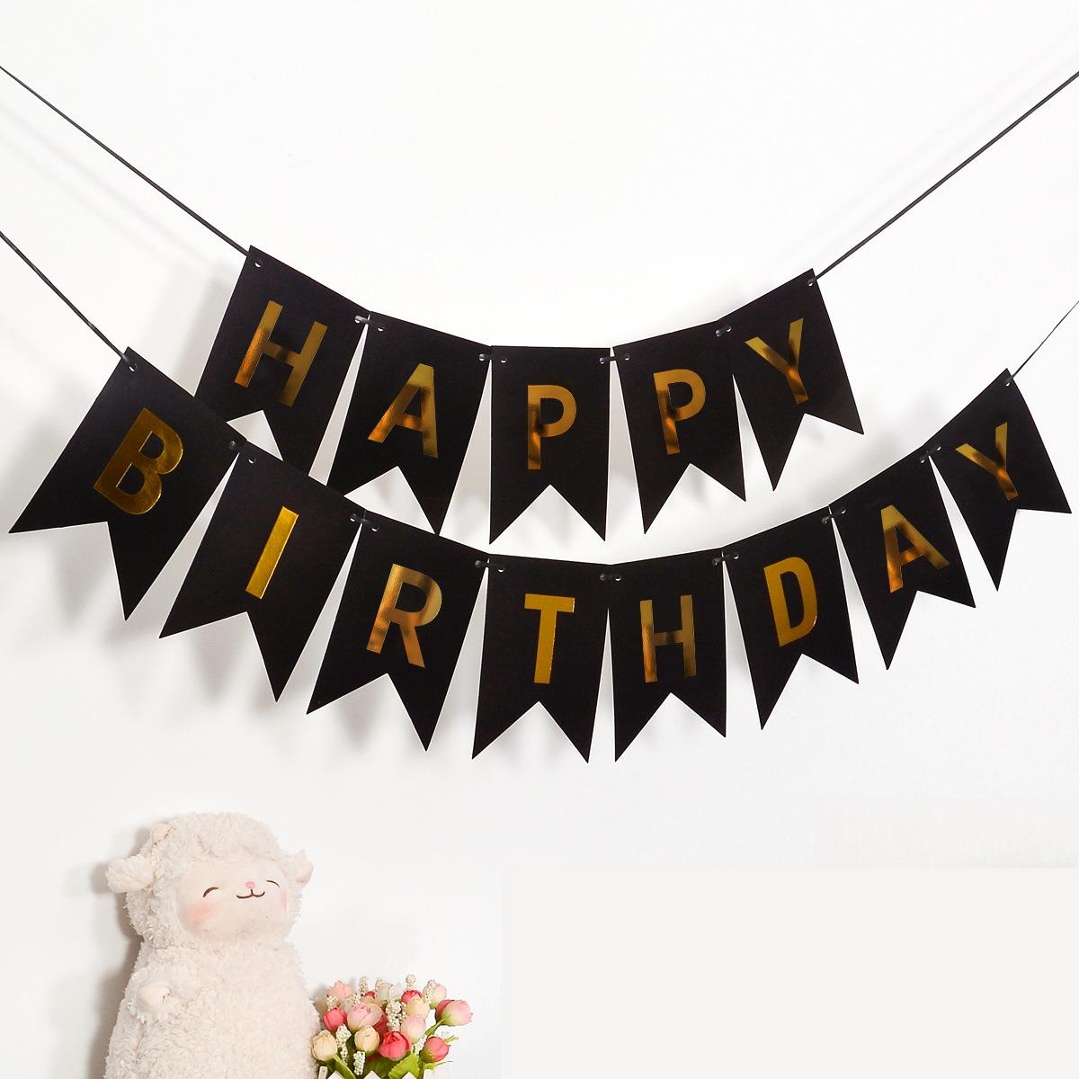 Happy Birthday Hot Stamping Swallowtail Flag Birthday Decoration Party Supplies Happy Birthday Party Background Decoration