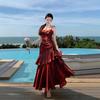Sanya French Seaside Spaghetti Strap Ruffled Vacation Dress